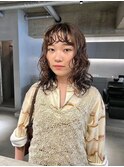 デザインカラーレイヤーカットウェットヘア夏オリーブベージュ