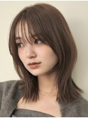 顔周りレイヤーカットグレージュカラーくびれボブベージュカラー