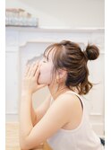 顔周りレイヤーお団子スタイル