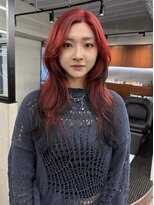 ニコ トウキョウ 渋谷(nico TOKYO)&nbsp;ダブルカラーチェリーレッドピンクブラウン韓国レイヤーロング