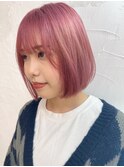 ピンク×レイヤーボブ