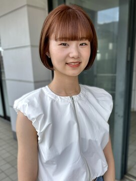 イロウ 天神大名店(IROW) 丸みボブ ぱっつん前髪 ブリーチなしダブルカラー【天神大名】