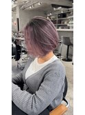 レイヤーボブハイライトブリーチレイヤーハイトーングレージュ