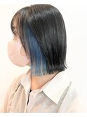 外ハネ切りっぱなしボブ インナーブルー 岐阜