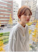 ショートボブ/マロンベージュ/Aライン/かきあげ/前髪［銀座駅］