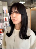 ワイドバングサイドバング暗髪ダークブラウン