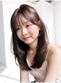 グレージュロング暗めカラー韓国ヘア顔周りレイヤー_F81127