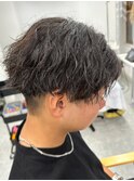 波巻きパーマセンターパートツイストパーマメンズマッシュパーマ