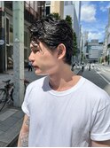 メンズヘア オールバックヘア ジェル仕上げ パーマ 銀座
