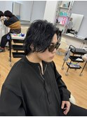 【メンズブルーブラック】メンズウルフカラーアッシュミディアム