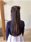 編み込みリボンヘア