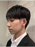 メンズビジネスショート黒髪2ブロック前髪あり20代30代40代