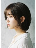 ミニボブ小顔暗髪切りっぱなし耳かけボブ外はねボブ黒髪越谷30代