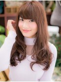 ショコラピンク斜めバング小顔ロングレイヤーc5戸頭20代30代40代