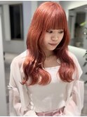ピンクオレンジ / ハイトーンカラー / うるツヤミディアムヘア