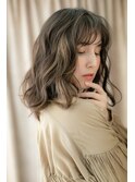 グレーベージュ細めハイライトニュアンスパーマY越谷20代30代