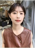 ＋切りっぱなしボブルフ/黒髪ネビージュ/小顔ワンレン/縮毛矯正