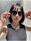 黒髪ボブくせ毛多毛ロブ外ハネストレートオイル仕上げウェット夏
