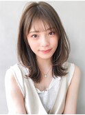 小顔カットボブルフ大人かわいいピンクベージュ薄めバングくびれ