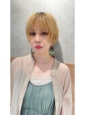 ハイトーンショートダブルカラーマッシュブロンズシースルー