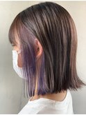 切りっぱなし外ハネボブ/イヤリングラベンダーカラー