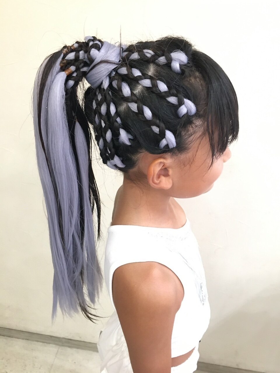 キッズヘア/編み込み/カラーエクステ/ダンスヘアセット/カラエク