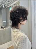 天神大名ミディアムボブショートボブウルフカット緩めパーマ