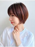大人ショートボブ前髪ありひし形丸み丸顔絶壁面長K20240804