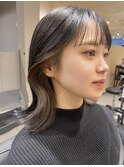 外ハネボブ　インナーカラー　ベージュ　くびれ巻き