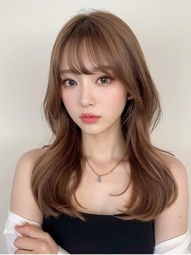 アフロート ディル(AFLOAT D'L) 薄め前髪小顔顔まわりカットセミロングレイヤーグレージュ