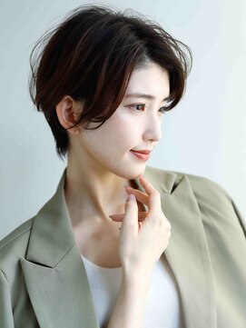 スクエアウーノ 博多(SQUARE＊UNO HAKATA) かき上げバング　オレンジブラウン　丸みショート