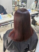 アジールヘア 所沢プロペ通り店(agir hair)&nbsp;レッドブラウンワンレンロングレイヤー小顔カットブリーチ所沢