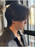 センターパートスパイラルパーマツーブロック刈り上げメンズヘア