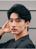 原宿フェザーパーマメンズカットガイルヘア刈り上げなし七三