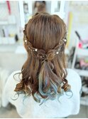 推し活 量産型 編み込みハーフアップ×リボンアレンジ パール
