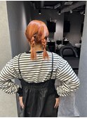 オレンジベージュ　暖色カラー　ヘアアレンジ　イメチェン