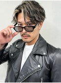 メンズミディアムパーママッシュウルフカット波巻きスパイラル