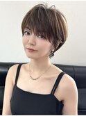 前髪あり耳掛け丸みくびれ大人ショートボブ20代30代40代50代＊