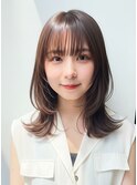 透明感髪質改善カラーくびれレイヤーココアブラウン春カラー