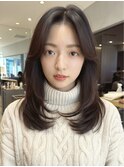レイヤーカット*センターパート*グレージュカラー*髪質改善