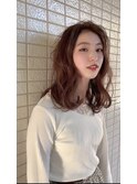 大人ガーリー/アップバング/抜け感ヘア/ウェーブ/ピンクベージュ