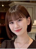 切りっぱなしボブエアリーロング美髪ピンクブラウン