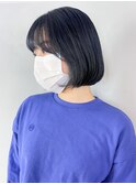 ネイビーブルーミニボブ_外ハネボブセクションカラー_ba377371