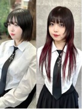 ディア(.eer) 黒髪ボブ→シールエクステ50枚でロングウルフに☆エクステウルフ