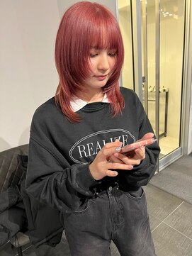 カフ(CAF) CAF松本/レイヤーカット/ロングウルフ/ピンクカラー/大阪/心斎橋