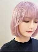 20代30代ソフトウルフ肩ラインダブルカラーピンクカラー