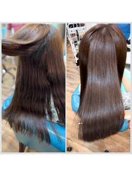 アメイズトーキョー 札幌大通(Amaz! tokyo) くびれレイヤーエモージュ薄めバングアッシュベージュ  縮毛矯正