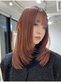 くびれヘア/アプリコットオレンジ/ハイライトカラー/前髪/原宿
