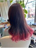 グラデーションカラー　ピンク毛先カラー