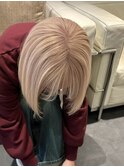 13126ブリーチ＆ダブルカラーホワイトブロンド韓国レイヤーボブ